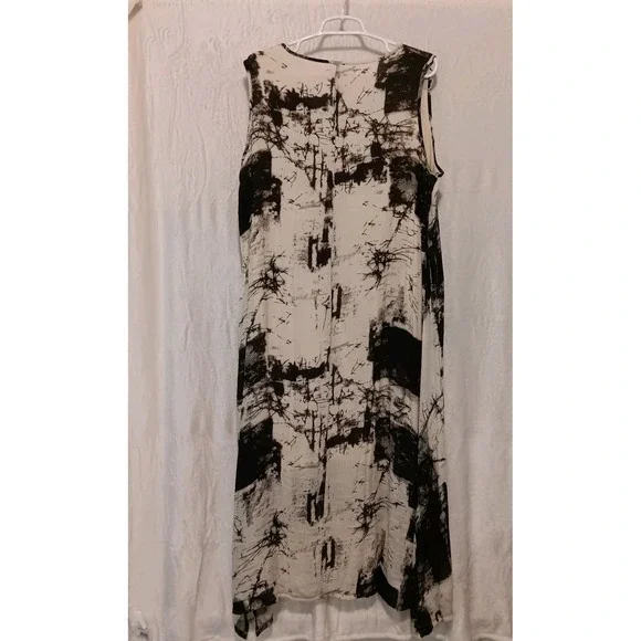 Abstract Black White Boxy Boho Lagenlook Artsy Lightweight‎ Lined Maxi Dress OS - Picture 2 of 13